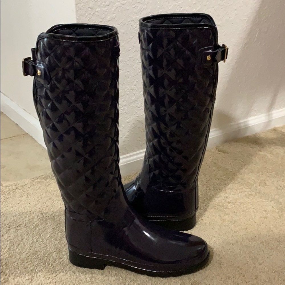 Hunter Quilted dark purple tall rain boots New - 8